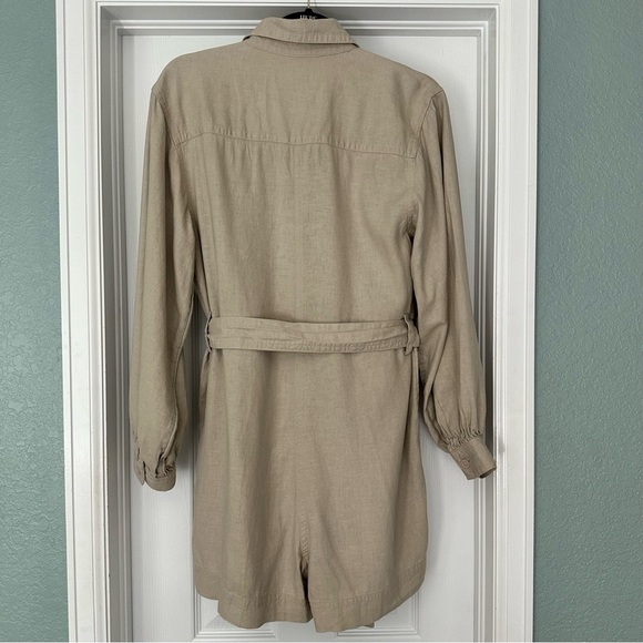 Banana Republic Linen Blend Long Sleeve Shorts Romper in‎ Neutral Stone Small - Picture 9 of 12